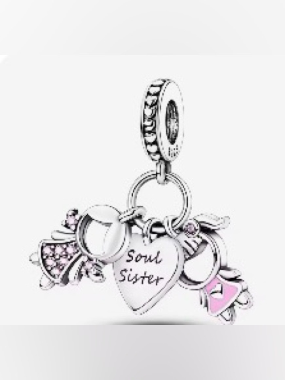 Heart 'Soul Sister' 925 Sterling Silver Charm Pendant with Pink Accents